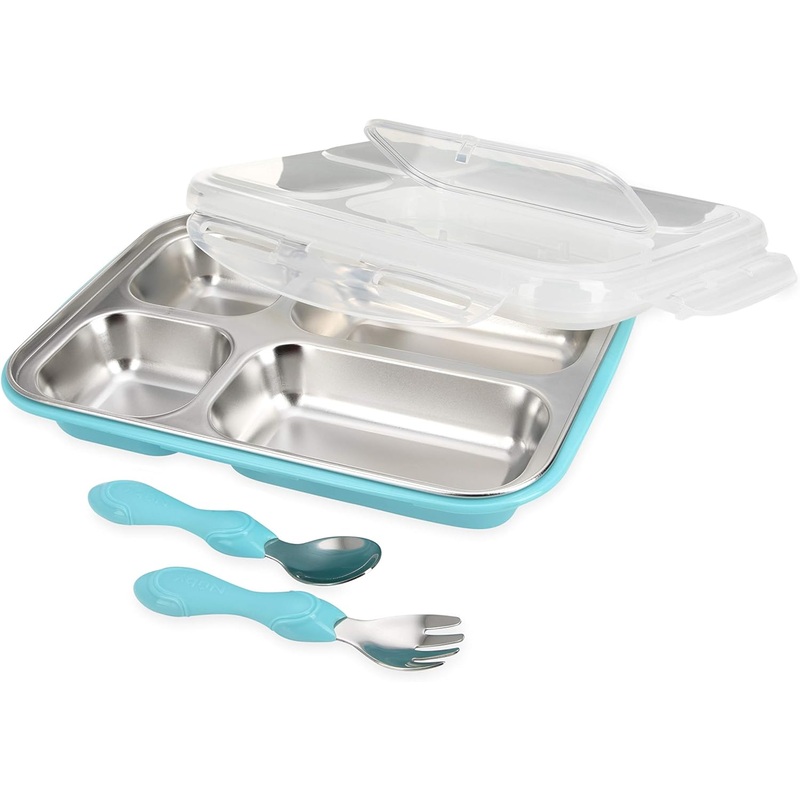 Nuby Insulated Stainless Steel Travel Lunch Box with Fork - Aqua