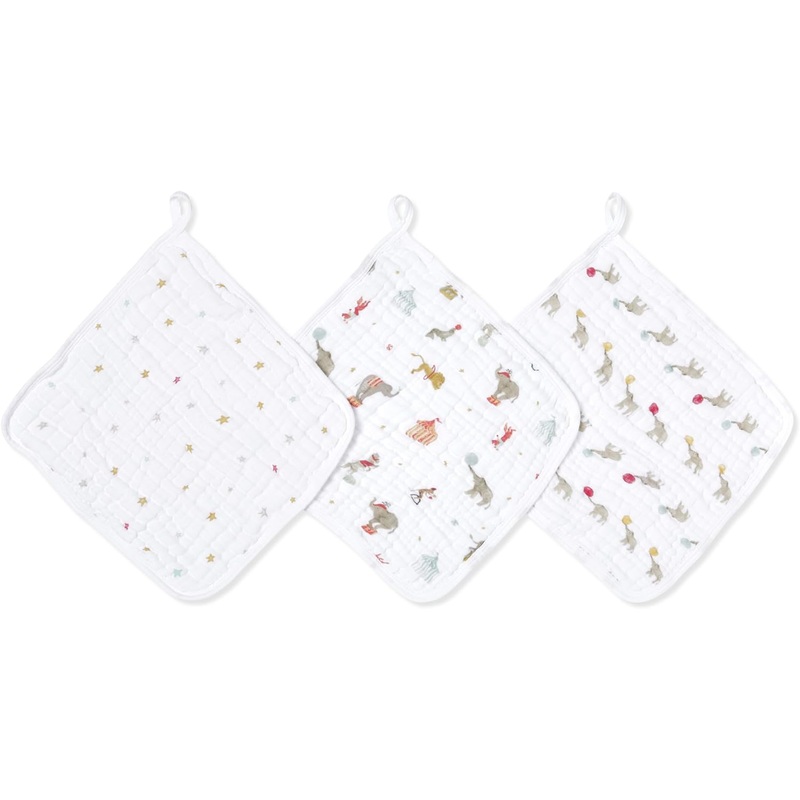 Essentials Cotton Muslin Washcloths, 3-Pack Dino Jungle