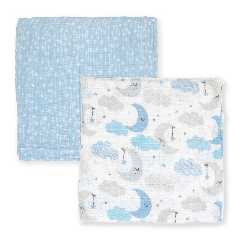 Tendertyme 2 Pack Muslin Swaddle Blanket Blue