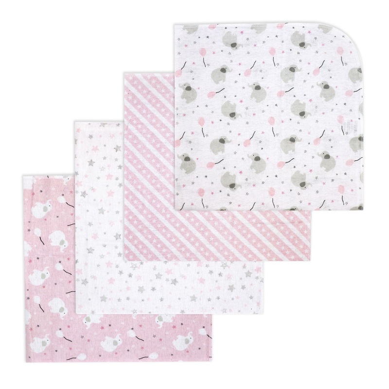 Tendertyme 4 Pack Flannel Receiving Blanket Pink-Elephant