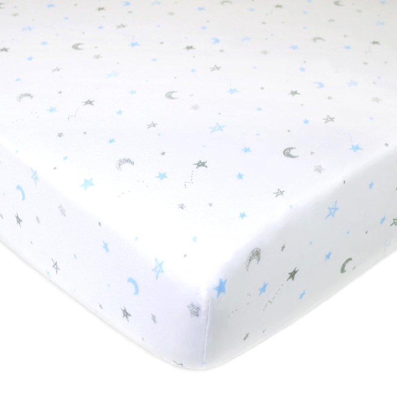 American Baby Printed Jersey Crib Sheets - Blue Stars & Moon