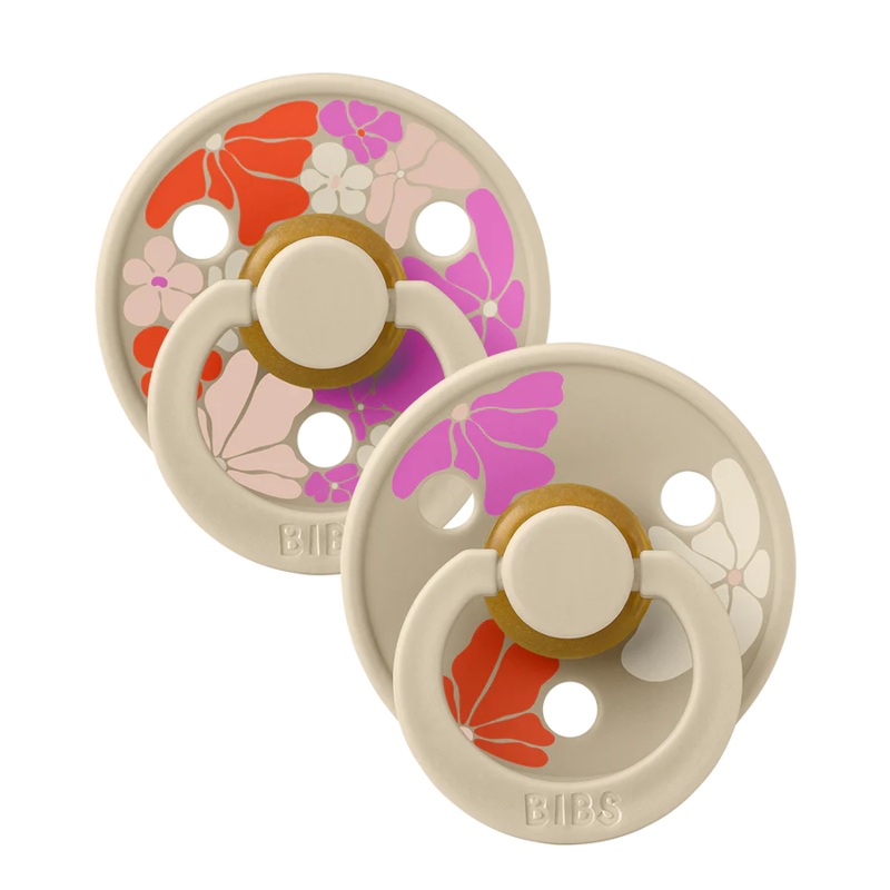 Bibs American Natural Rubber Round 2 Pack Pacifier, Morning Bloom Latex Vanilla Mix 0+ Months (Stage 1)