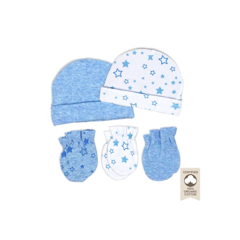 Rose Textiles 5-Piece Cap and Scratch Mitten Set Blue