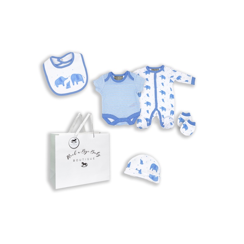 Rose Textiles Elephant Boy 5-Piece Take Me Home Mesh Bag Set New Born