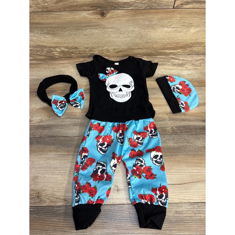 4pc Skull Bodysuit + Pants Set Black sz 3-6m Black 3m