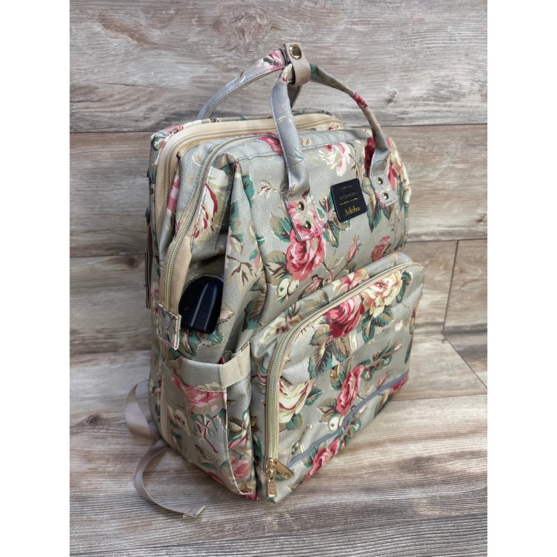 Adebo Green Floral Diaper Bag Backpack Changing Station