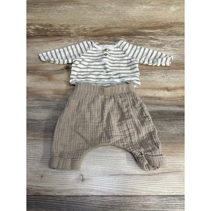 Cloud Island 2pc Henley Striped Shirt & Pants Beige sz 0-3m Beige Newborn