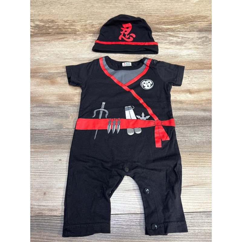 A&J Designs 2pc Ninja Romper & Hat Black sz 9-12m Black 9m