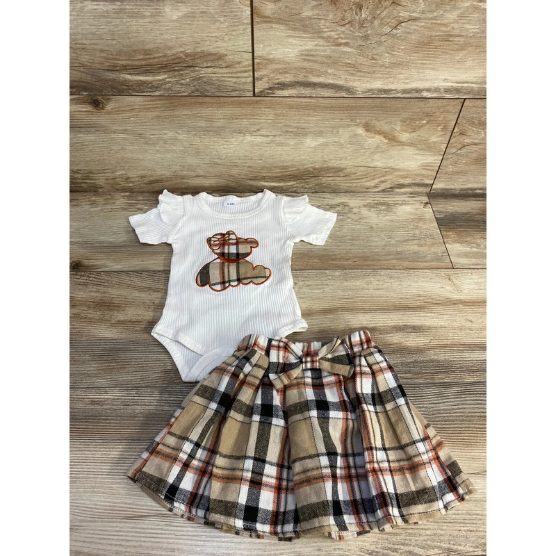 2pc Ribbed Bodysuit & Plaid Shirt White sz 3-6m White 3m