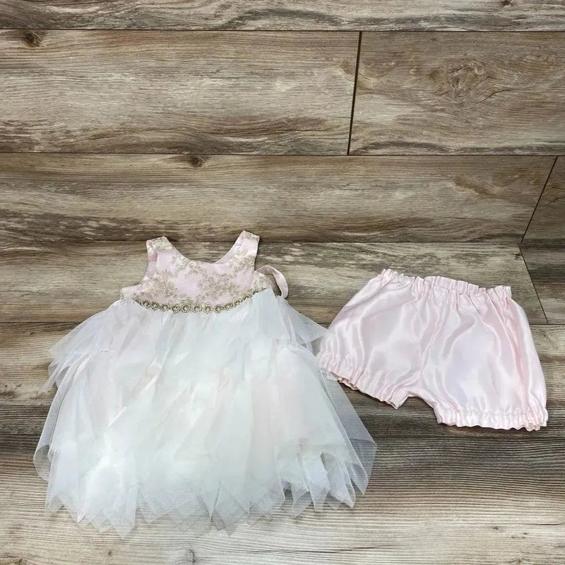 American Princess 2pc Lace Sleeveless Dress & Bloomers sz 24m Pink 24m Used