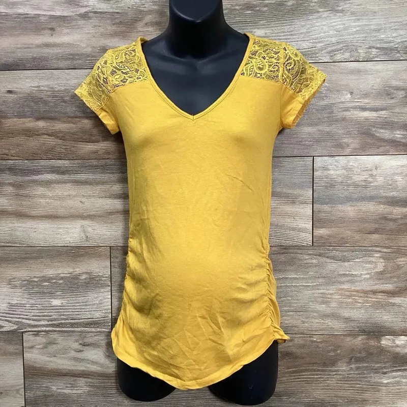 Ambiance Lace Ruched Shirt sz Small Yellow Small Used