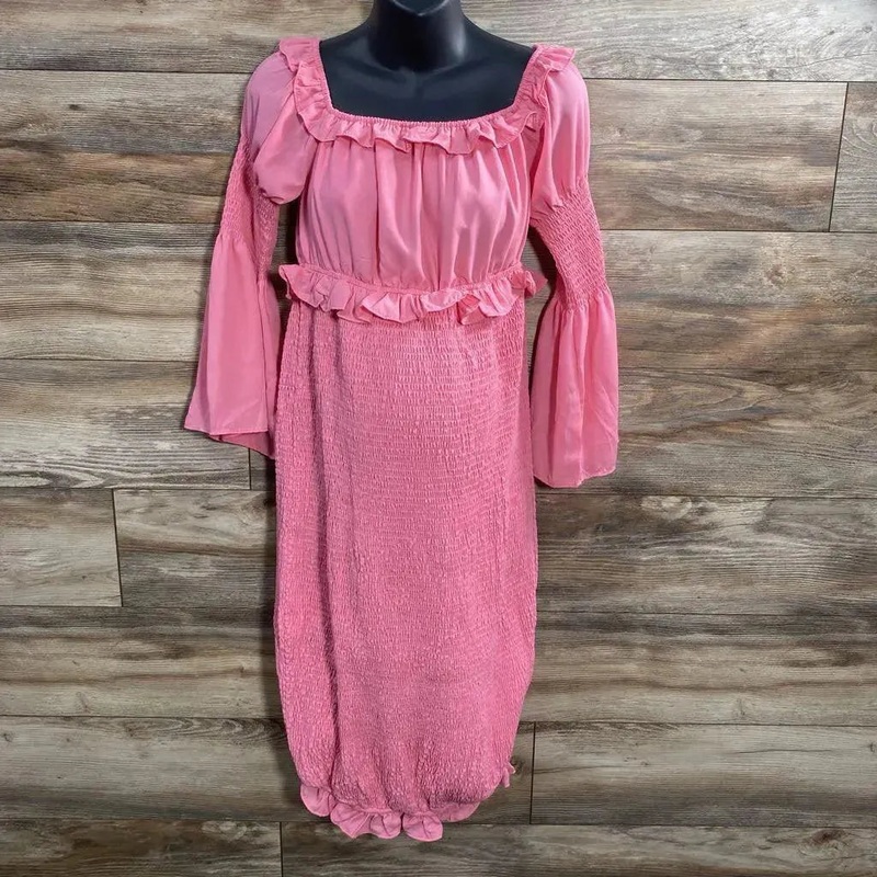 BooHoo Shirred Dress sz Medium Pink Medium Used