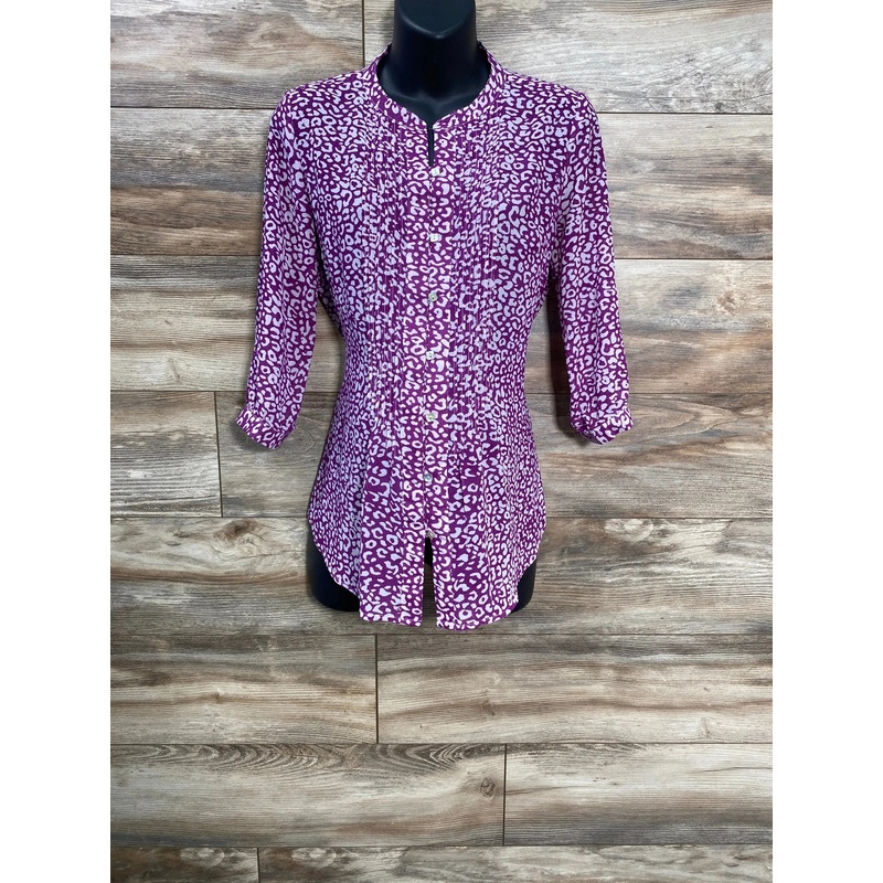 A Pea In The Pod Leopard Print Button Up Top Purple sz Medium