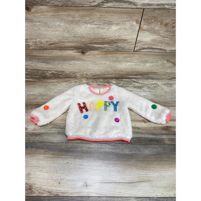 Baby Sara Faux Fur Cream Sequin "Happy" Sweatshirt sz 24m