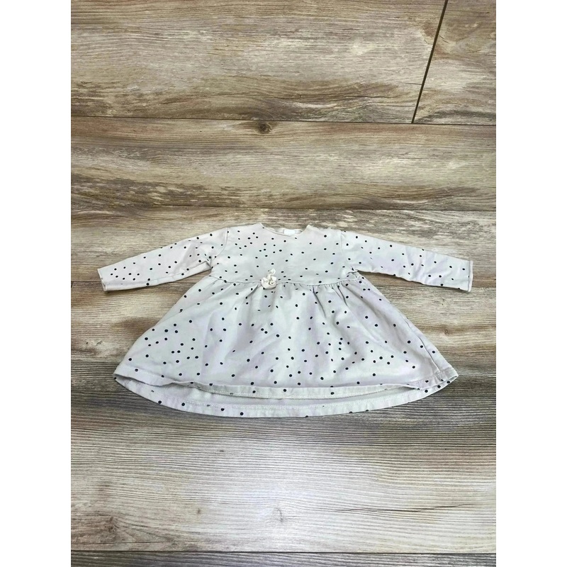 Bean's Barcelona Long Sleeve Beige Polka Dot Dress sz 6-12m