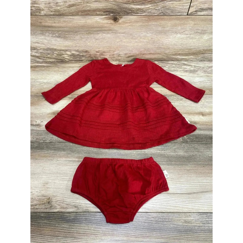 Burt's Bees Baby 2pc Pointelle Dress & Bloomers Red sz 3-6m