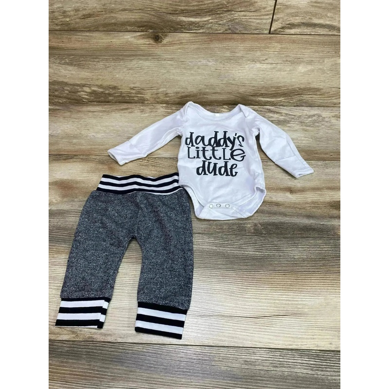 2pc Daddy's Little Dude Bodysuit & Pants White sz 3-6m
