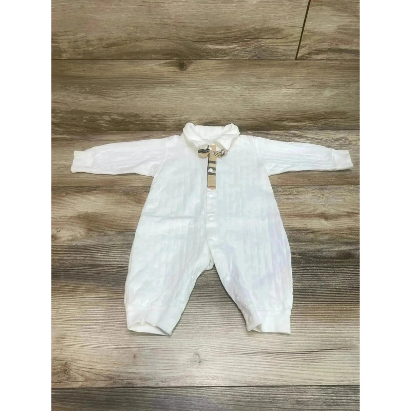 White Romper Brown Bow Check sz 3-6m