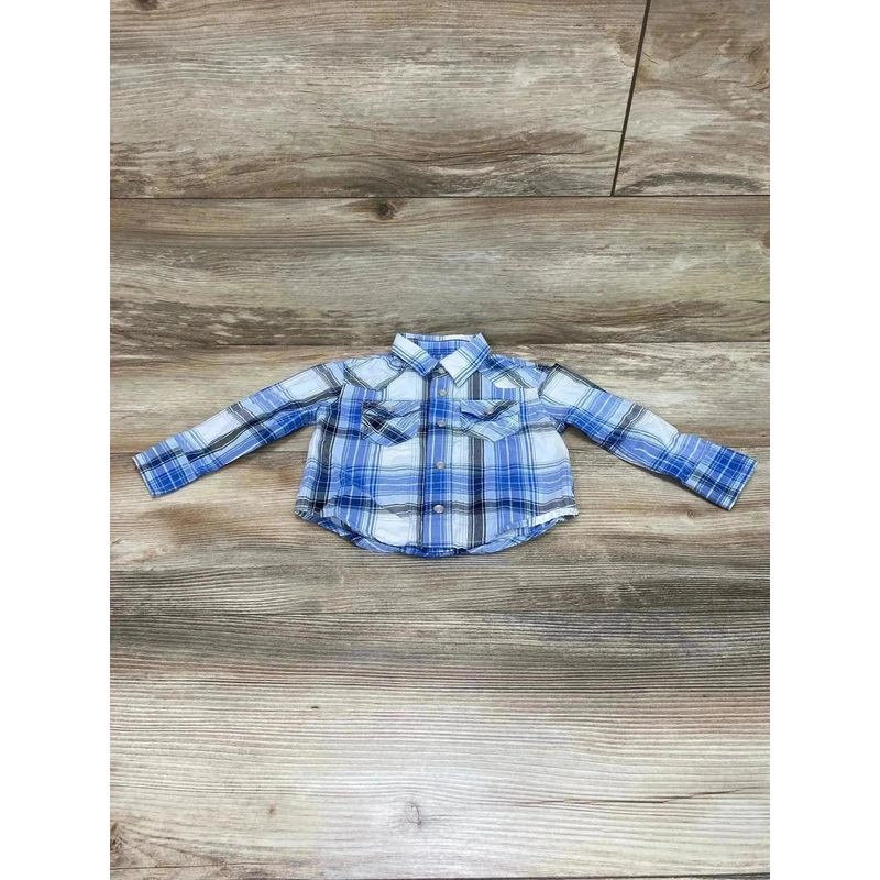 Wrangler Plaid Snap Shirt Blue sz 6-9m