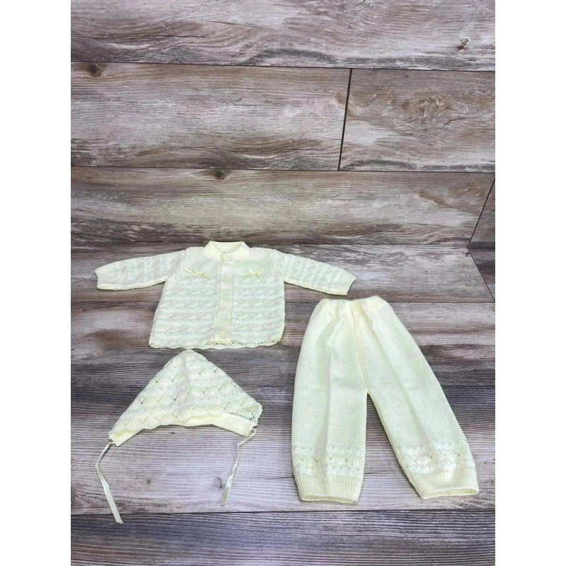 3pc Knit Sweater + Pants + Hat Set Yellow sz 3-6m