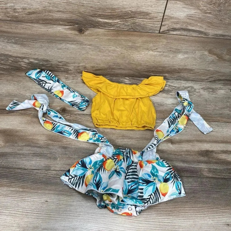 3pc Sleeveless Top & Skirt Set sz 3-6m Yellow 3-6m Used