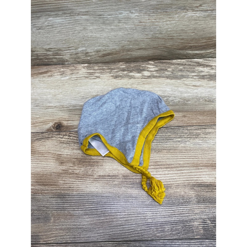 Angel Dear Knit Pilot Hat With Ear Flaps Grey/Yellow Sz 6-12