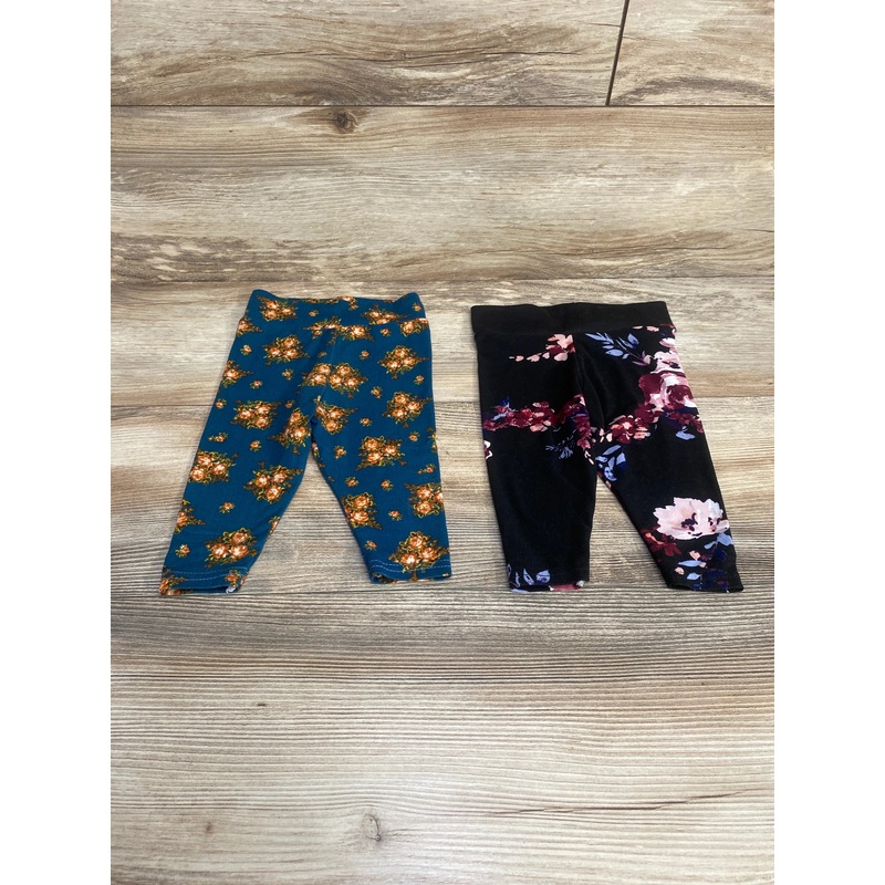 2pk Floral Leggings Black/Blue sz 3-6m