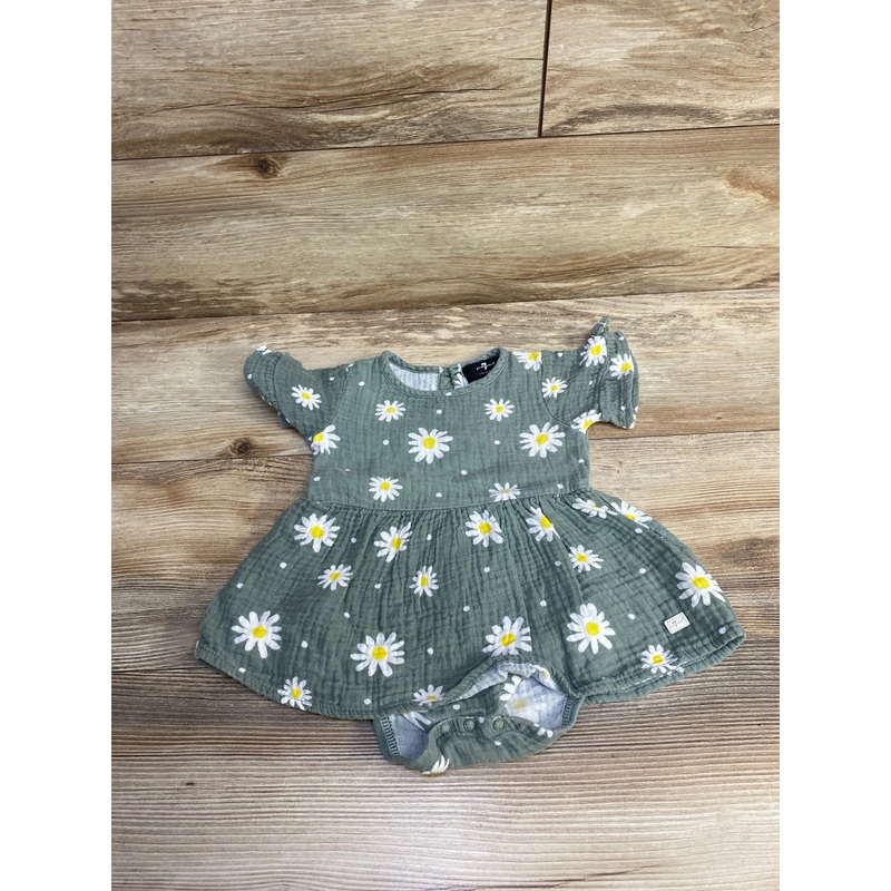 7 For All Mankind Floral Bodysuit Dress Green sz 6-9m