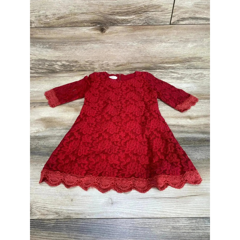 April Girl Lace 3/4 Sleeve Dress Red sz 3T