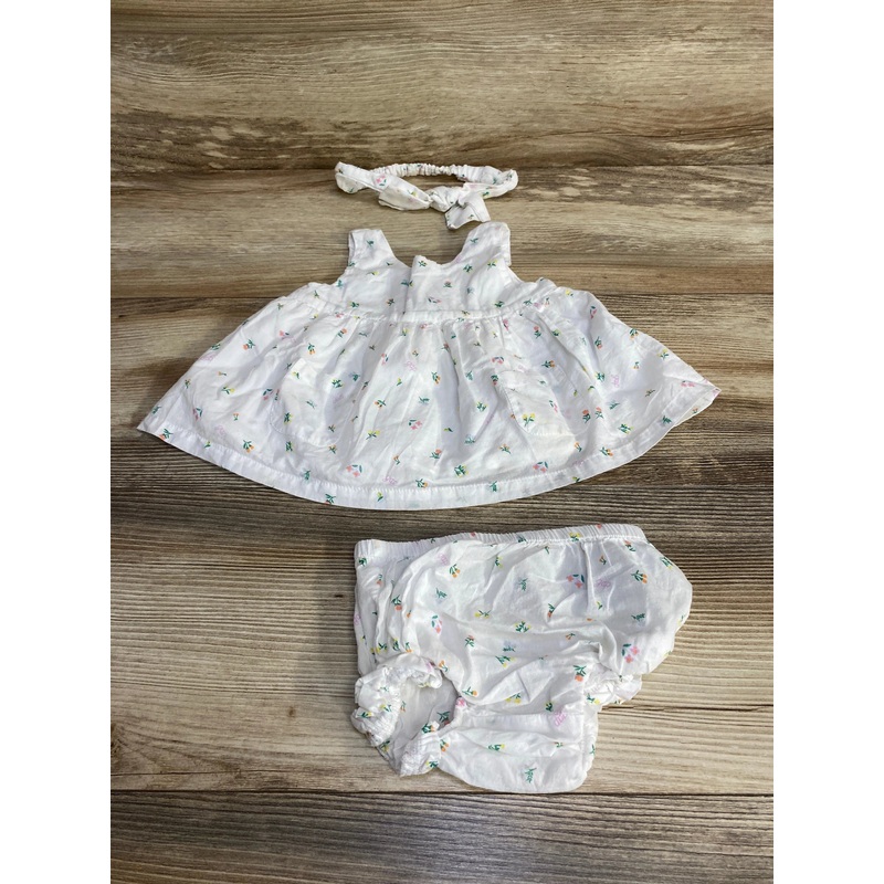 Baby Gap 3pc Floral Dress + Bloomers + Headband Set White sz 6-12m White 6m