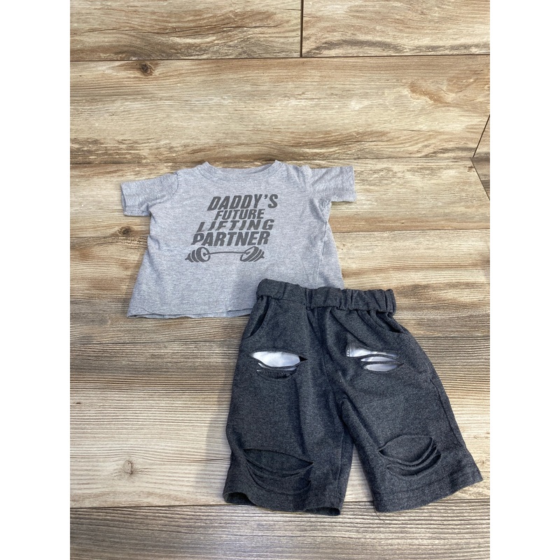 2pc Daddy's Future Lifting Partner Shirt  & Shorts Grey sz 12-18m Grey 9m