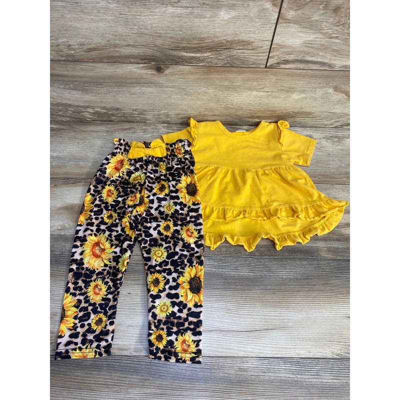 2pc Ruffle Shirt & Sunflower Print Pants Yellow sz 18-24m Yellow 18m