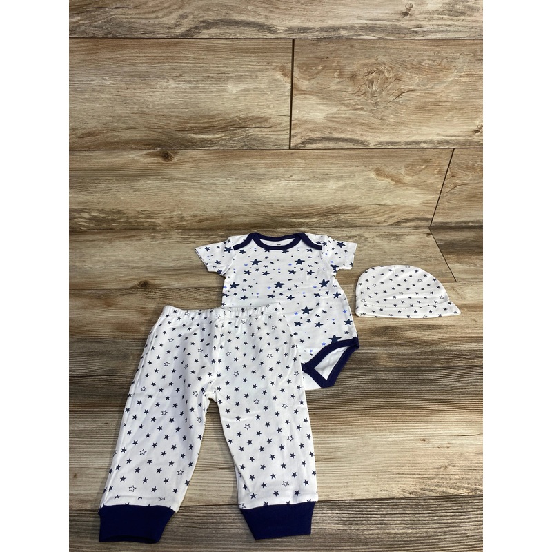 3pc Star Print Bodysuit + Pants + Hat White sz 9m White 9m