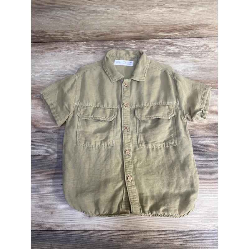 Zara Linen Pocket Shirt Green sz 3-4T Green 3T Boys