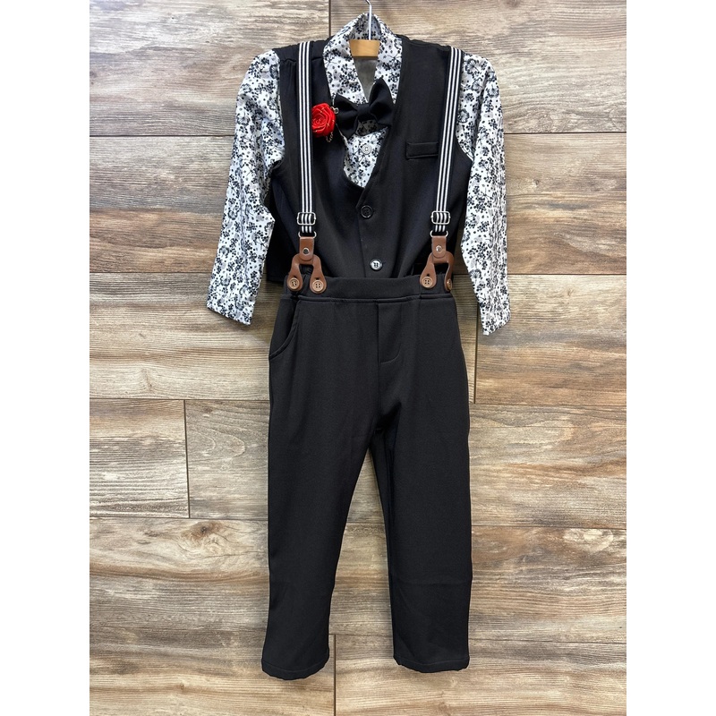 3pc Floral Suspender Set Black sz 4-5T White 4T