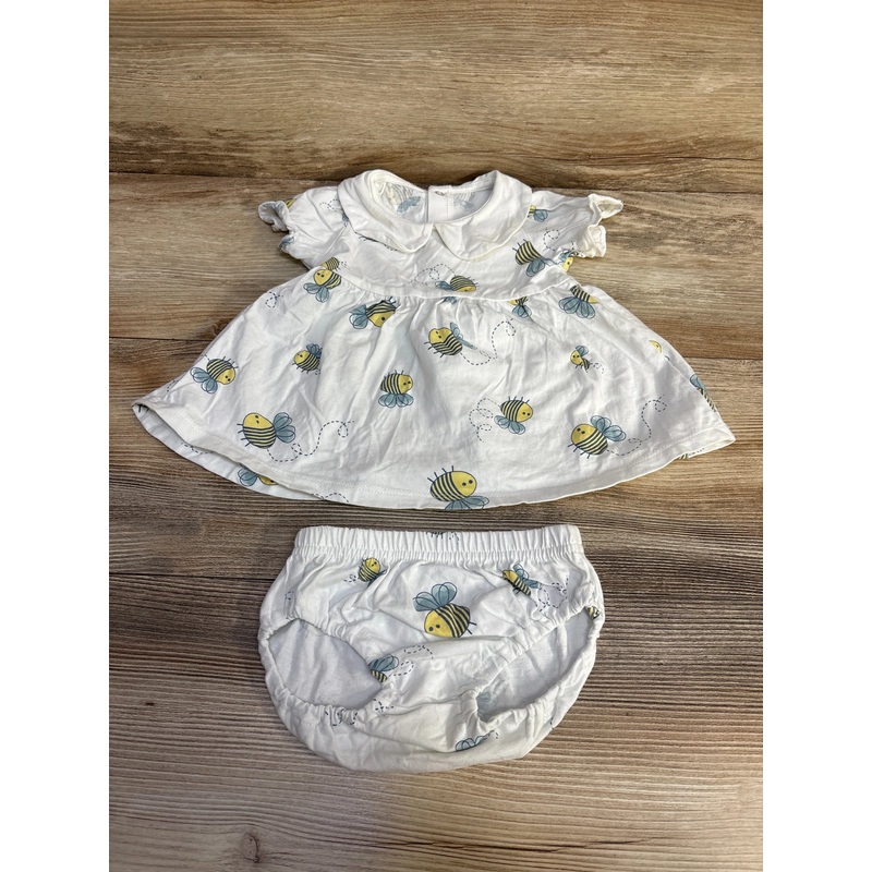 2pc Bee Print Dress & Bloomers White sz 6m White 6m