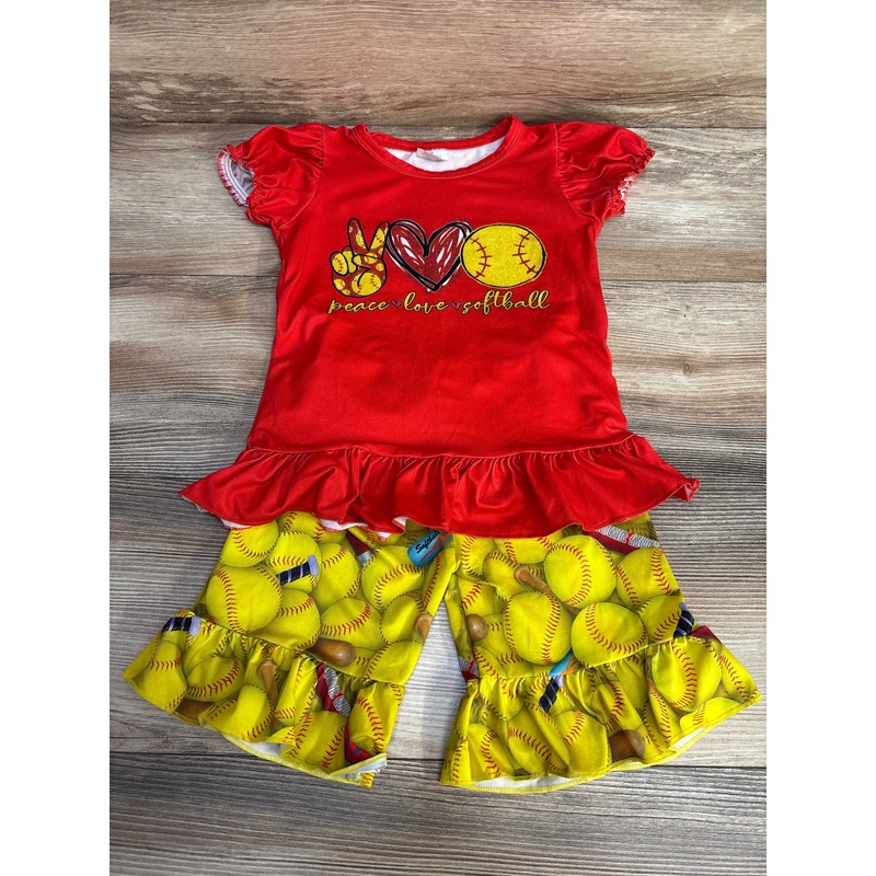 2pc Peace Love Softball Shirt & Shorts Red sz 3T Red 3T