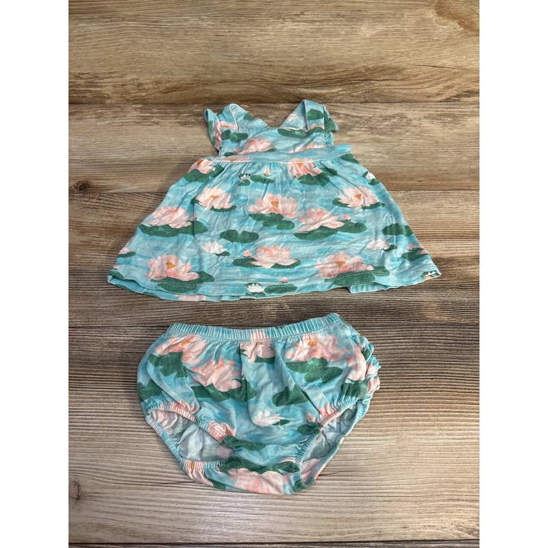 Angel Dear 2pc Lily Pad Pinafore Dress & Bloomers Blue sz 3-6m Blue 3m