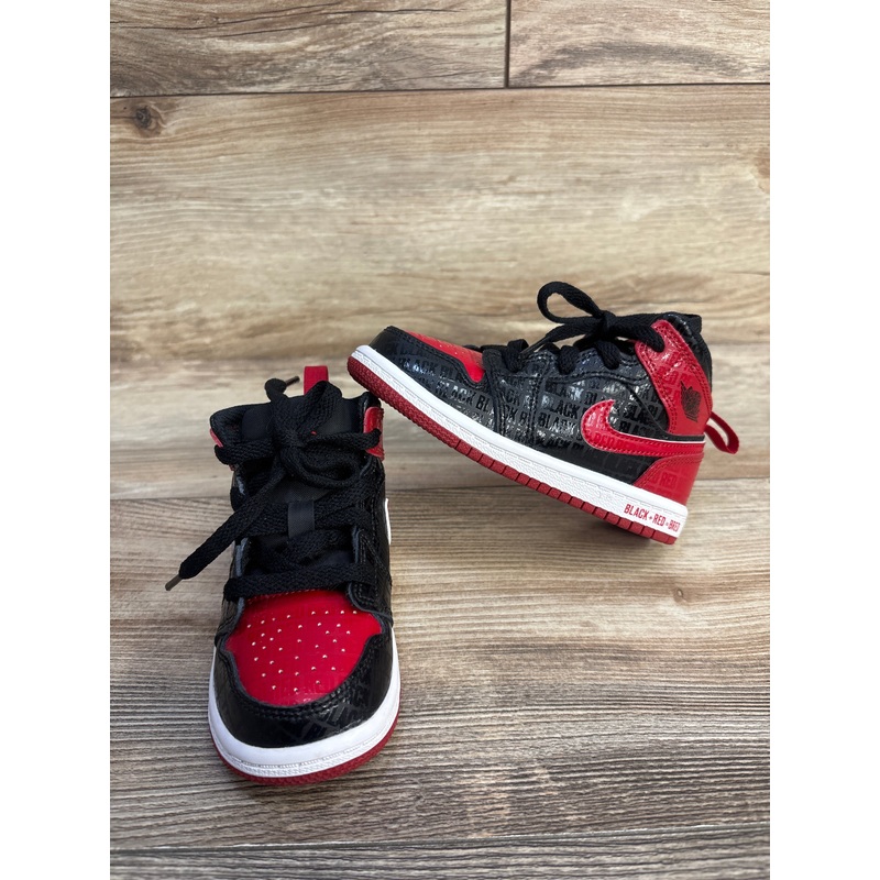 Air Jordan 1 Mid SS TD 'Black + Red = Bred' Sneakers sz 8c