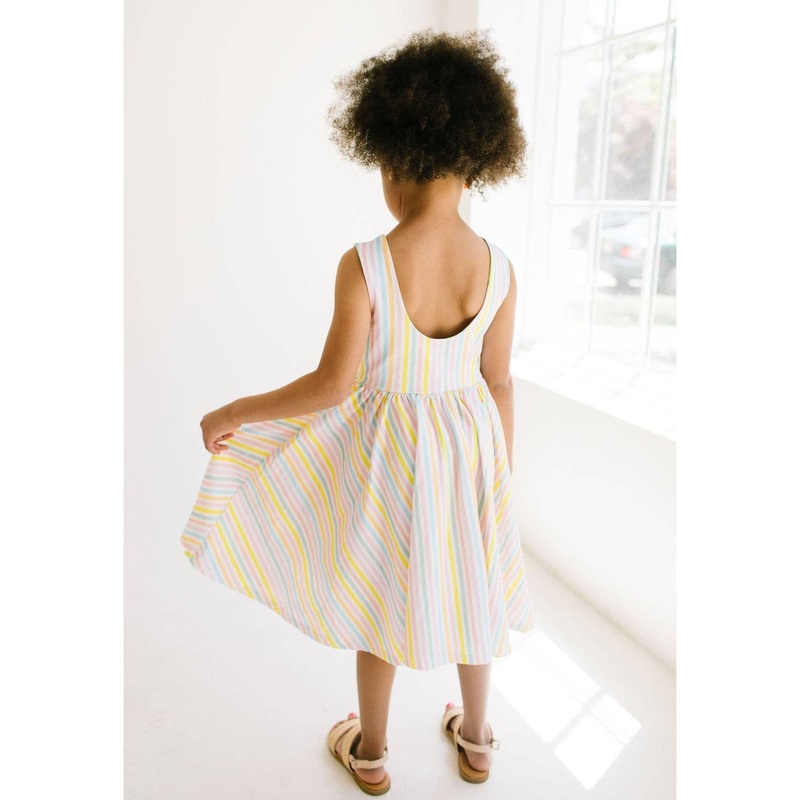 Ollie Jay - Tank Dress in Pastel Stripe | girls pocket twirl dress 2T