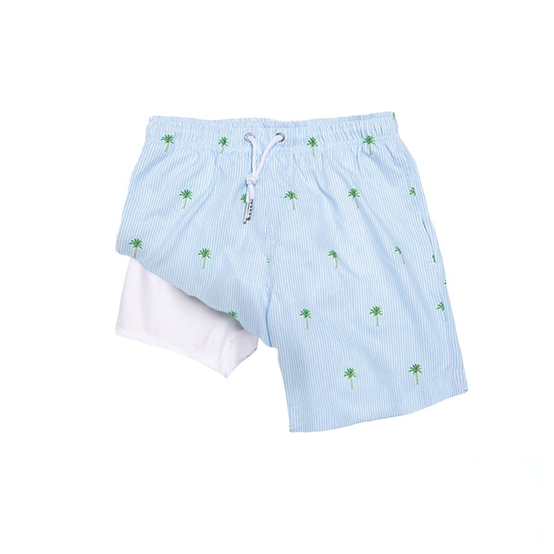 Bermies Palm Stripes Boys Compression Lined Swim Trunks 2