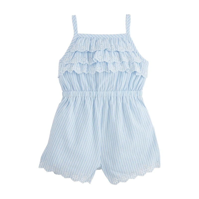 Mud Pie Blue Stripe Eyelet Romper 12-18M