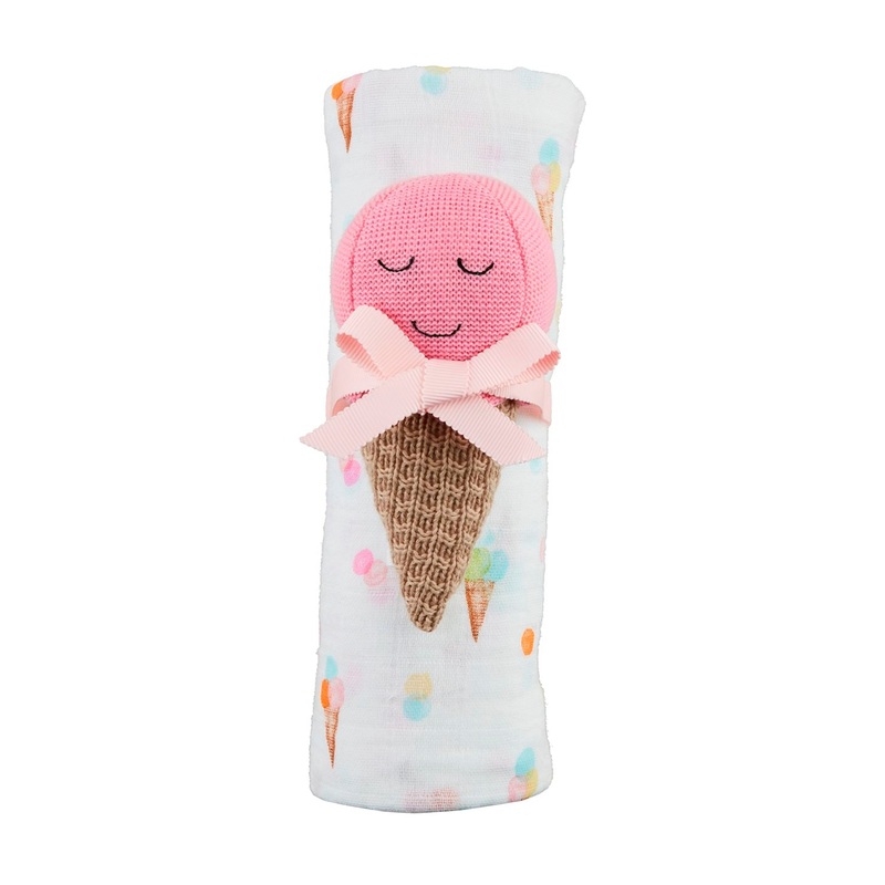 Mud Pie Ice Cream Swaddle & Rattle Set