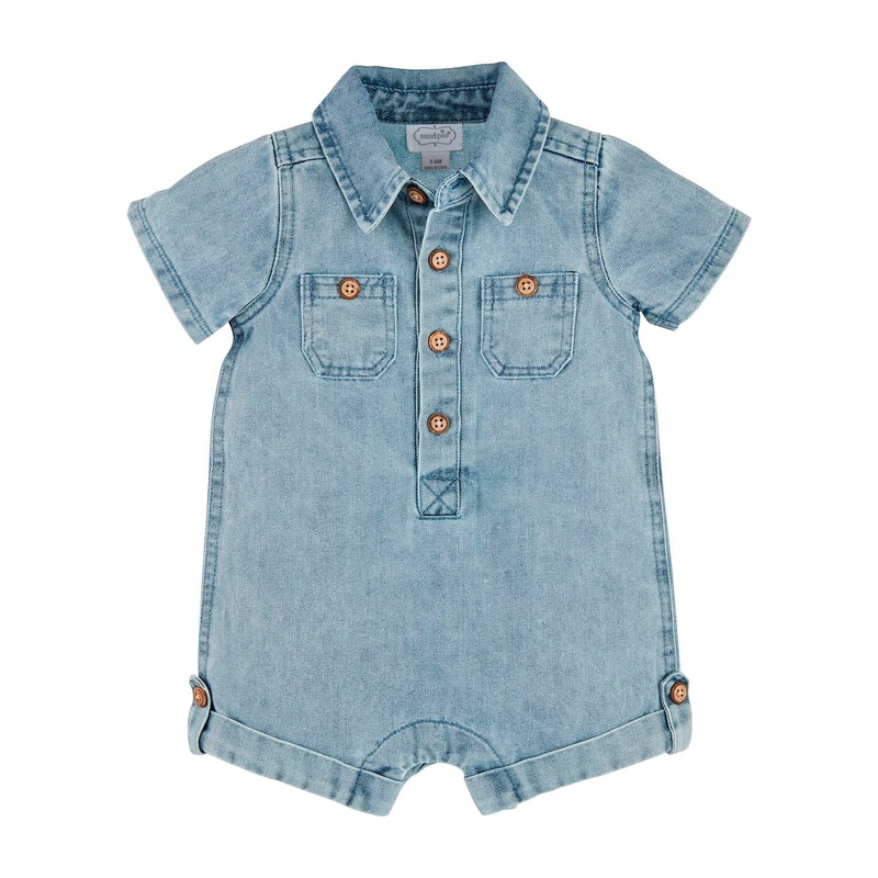 Mud Pie Light Wash Denim Shortall 3-6M