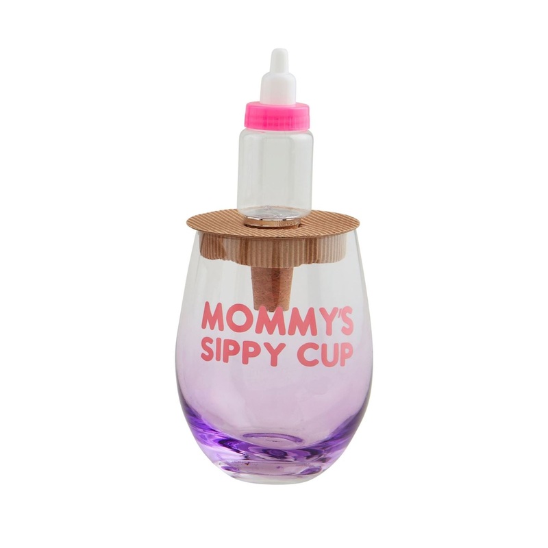 Mud Pie Mom Wine Glass & Bottle Topper Set Baby