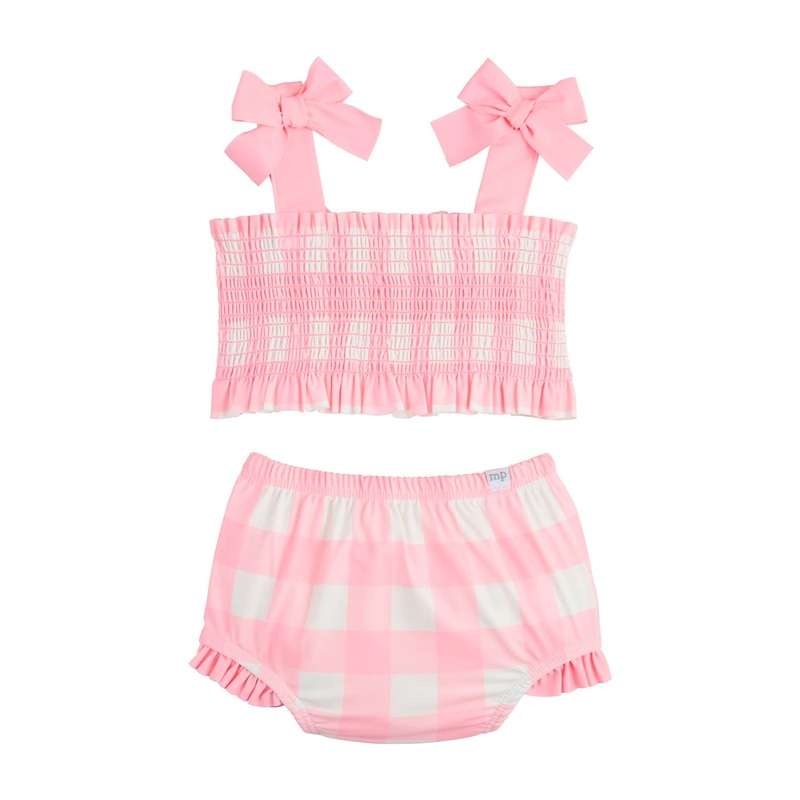 Mud Pie Smocked Pink Check Two-Piece Swimsuit 3-6M