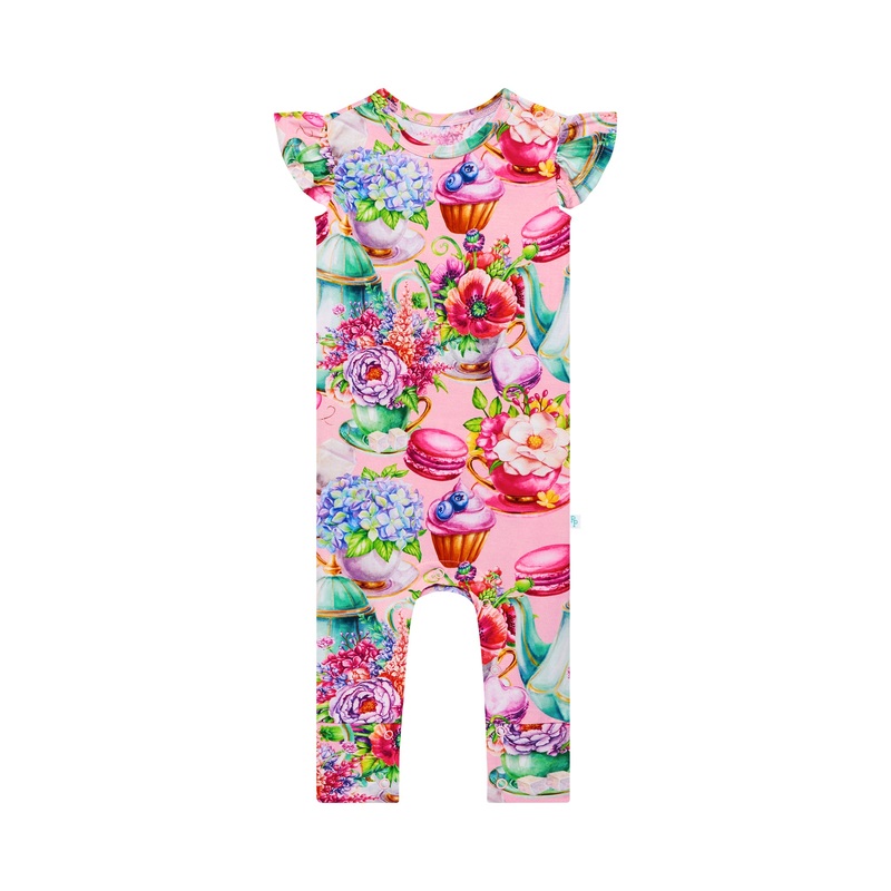 Posh Peanut Elizabeth Ruffled Cap Sleeve Basic Romper 3-6M