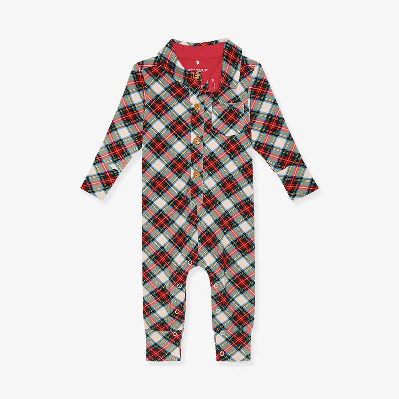 Posh Peanut Marqui Long Sleeve Collared Henley Long Romper 0-3M