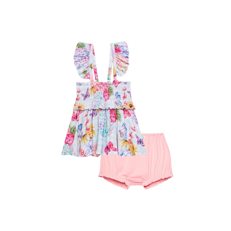 Posh Peanut Nicolette Smocked Flutter Sleeve Babydoll & Bloomer Set 6-12M