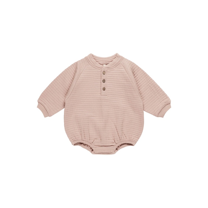 Quincy Mae Henley Bubble Romper, Blush 0-3M